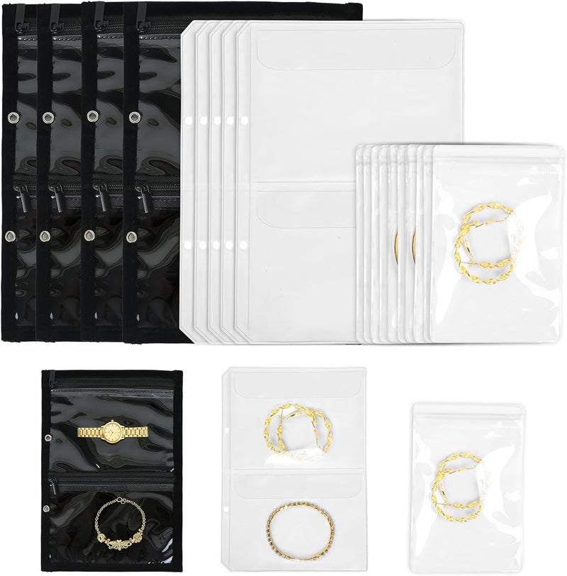 YICTEK -Compatible Jewelry Organizer Refill Pages: 4 Double-Sided Clear Pages + 5 Pcs large frosted loose-leaf Book pages+10 Pcs Transparent Pouch Bags - Image 1